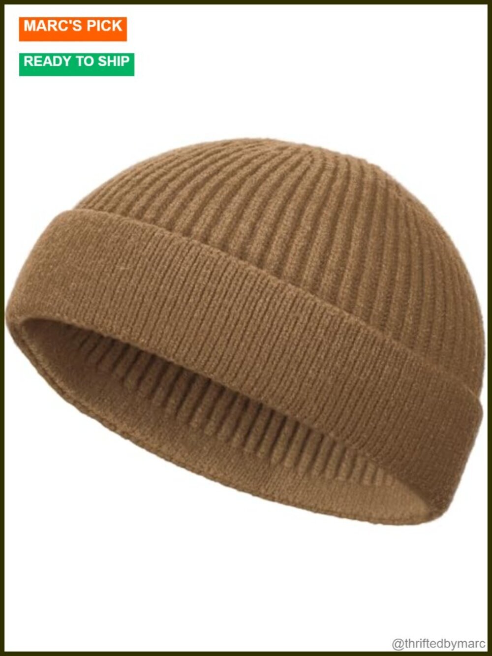 Wool Blend Knit Cuff Short Fisherman Beanie - Trawler Skull Cap, Watch Cap